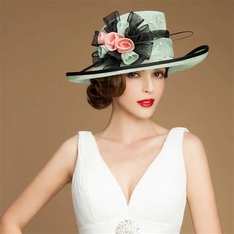 Luxury Elegant British Diamond Flower Sinamay Hat For Women New Ladies Wedding Church Evening
