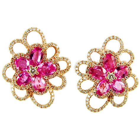 Pink Sapphire With Diamond Earrings Set In 18 Karat Rose Gold Settings