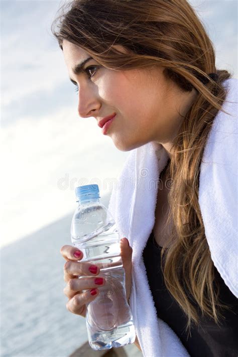Woman Drinking Water After Sport Activities Stock Image Image Of Cold