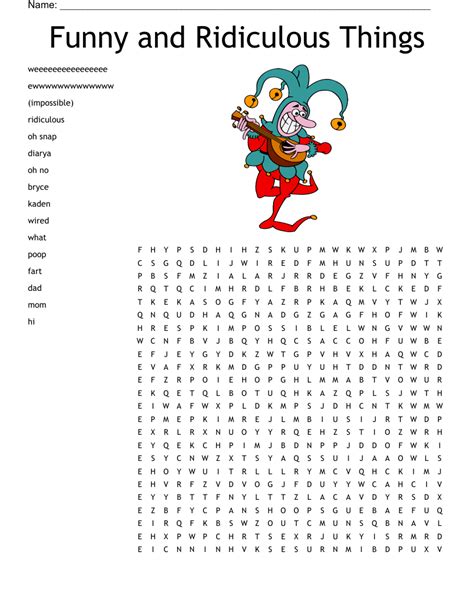 Funny And Ridiculous Things Word Search Wordmint