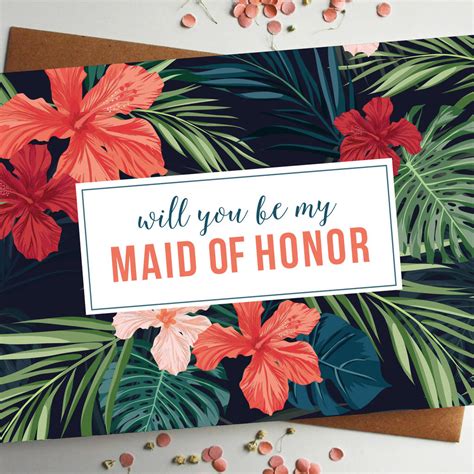 Put pen to beautiful paper on this floral maid of honor card. usa will you be my maid of honor tropical card by rodo creative | notonthehighstreet.com
