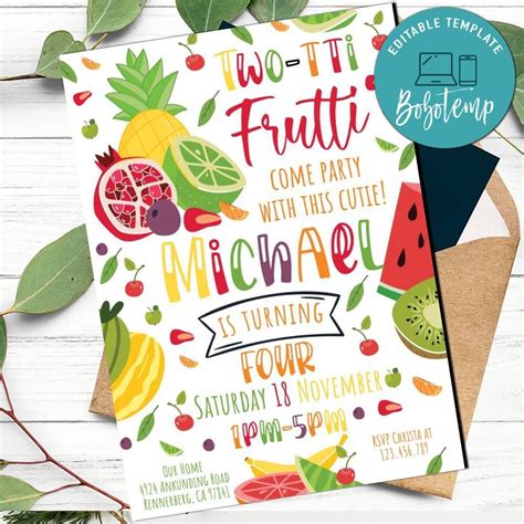 Twotti Frutti Birthday Invitation Printable Instant Download Bobotemp