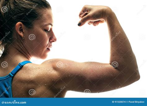 Fitness Female Showing Biceps Muscles Stock Photo Image Of Athlete