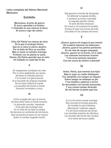 Letra Completa Del Himno Nacional Mexicano Pdf