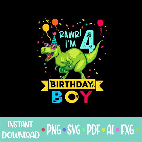 4th Dinosaur Birthday Svg 4th Birthday Boy T Rex Dinosaur Etsy