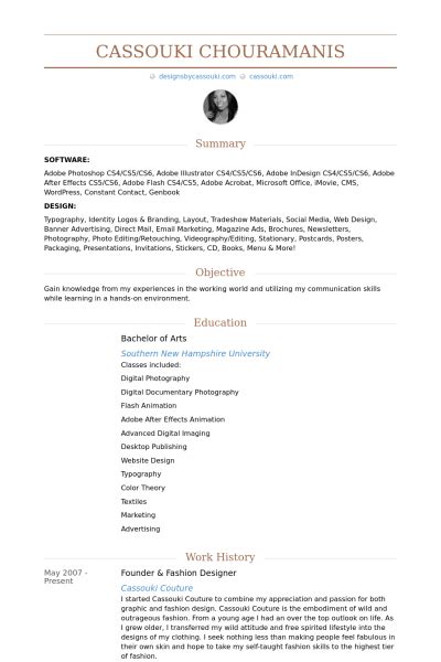 Start your cover letter with your name, then job title and contact details: VisualCV Fashion Designer Resume Samples Visualcv Resume ...