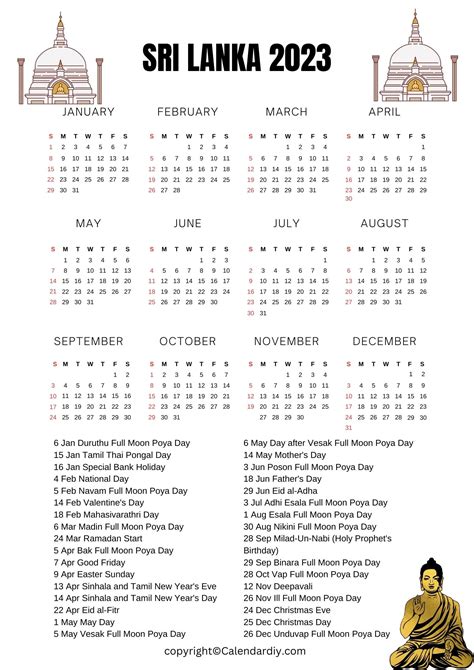 Sri Lanka 2023 Calendar With Public Holidays In Pdf