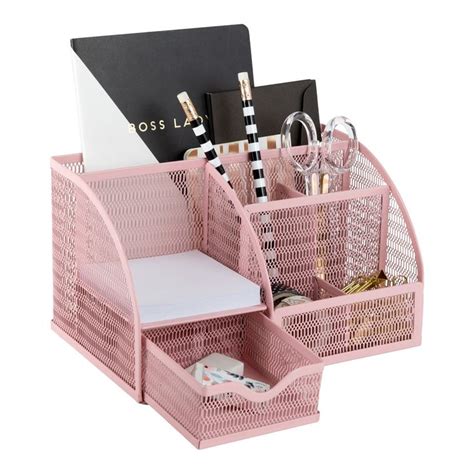 Monte Designer Metal Desk Organizer With Drawer Pink In 2021 Pink