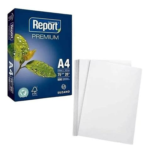 papel sulfite a4 75g resma 500 folhas premium report suzano mb utilidades
