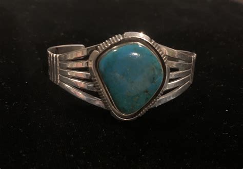 Navajo Will Denetdale Kingman Turquoise Cuff Bracelet Sterling Silver