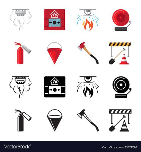Fire Safety Flat Icons Set Royalty Free Vector Image