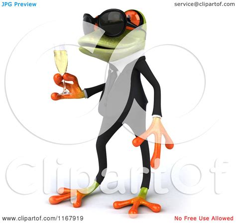 Clipart Of A 3d Formal Frog With Sunglasses And Champagne 2 Royalty