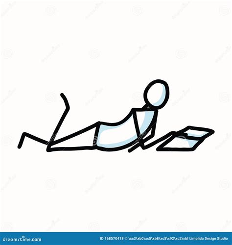 Reading Stick Figure Person Lying Down With Book Or Journal Hand Drawn