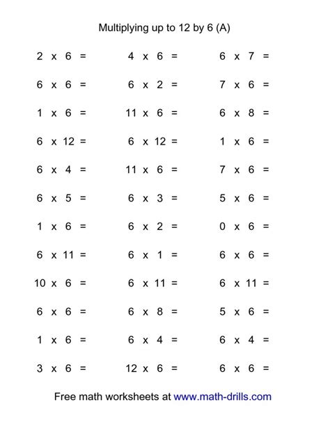 Multiplication From 1 To 12 Worksheets