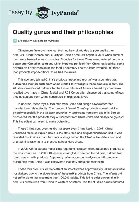 Quality Gurus And Their Philosophies 537 Words Case Study Example