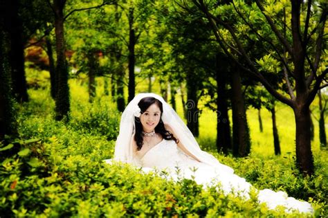 An Asian Girl A Beautiful Bride Resting In The Woods Stock Image Image Of Girl Woods 127678821