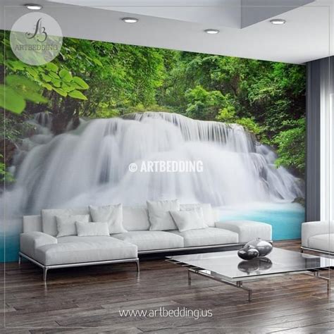 Waterfall In The Forest Wall Mural Self Adhesive Peel Forest Wall
