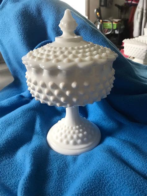 Fenton Marked Vintage White Hobnail Milk Glass Footed Candy Dish W Lid Antique Price Guide