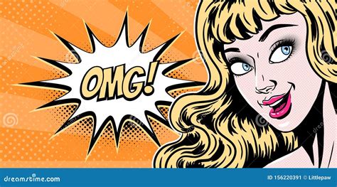 Comic Style Beautiful Young Blond Woman Surprised Expression Open