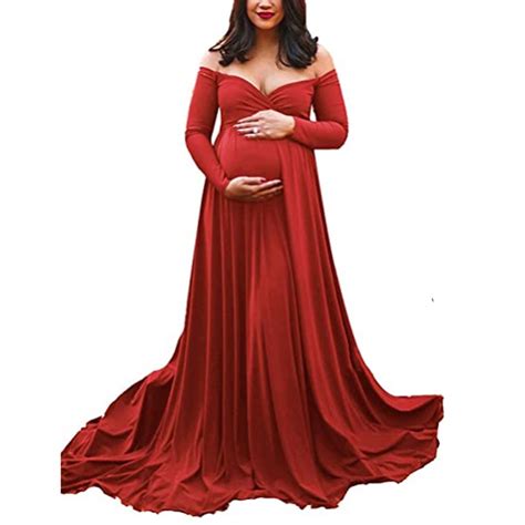Baycosin Maternity Dress For Photoshoot Off Shoulder Long Sleeve