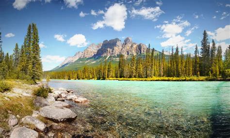 Bow Valley Parkway Bow River Castle Mountain Stock Image Image Of