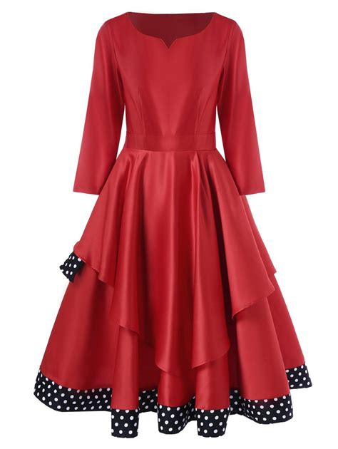 Red M Layered Polka Dot Vintage Dress