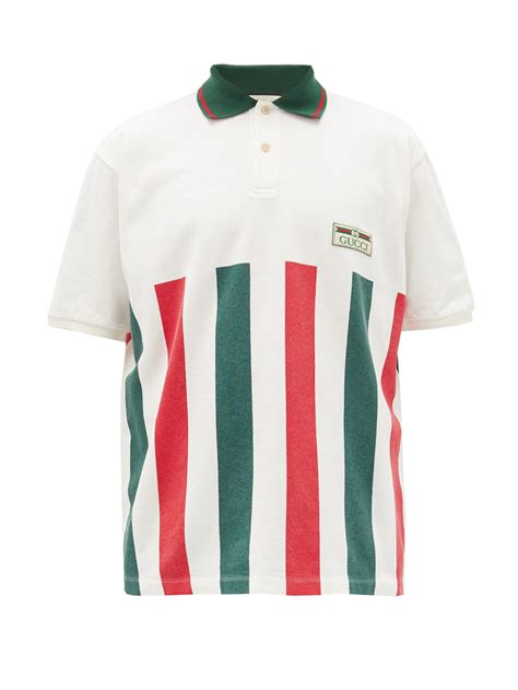 Gucci Striped Logo Polo In White Green Red White For Men
