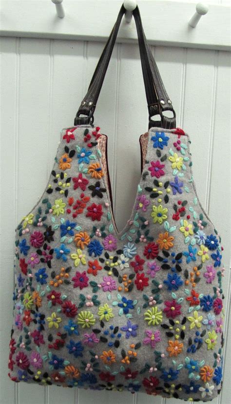 Repurposed Sweaters Wild Flowers Repurposed Sweater Bag By