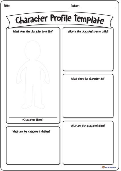 a template to use in the classroom when creating character profiles character worksheets