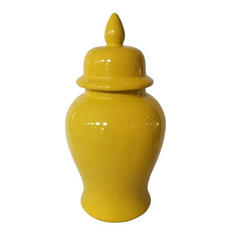 Kingston Living 18 Yellow Ceramic Solid Temple Jar With Lid Vases