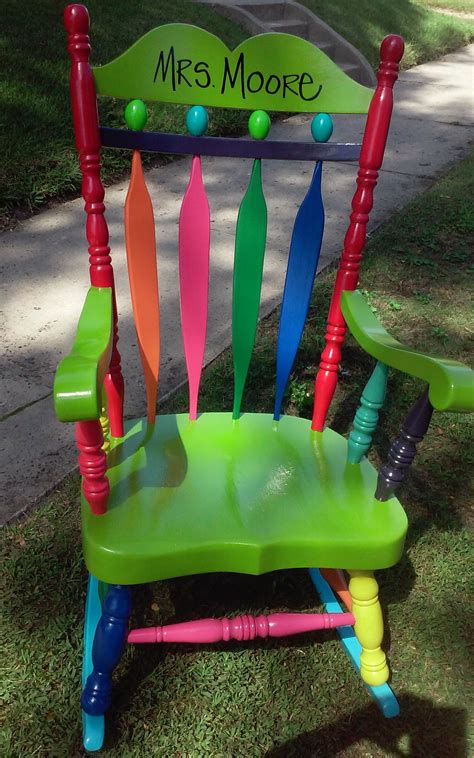 Pin By Laura Frost On Have A Seat Painted Teacher Chair Teacher Rocking Chairs Painted
