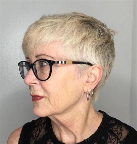 Pixie hairstyles with long sides and a tapered nape look great with a funky pair of eyeglasses that show off your youthful spirit. 20 Best Hairstyles for Women over 50 with Glasses