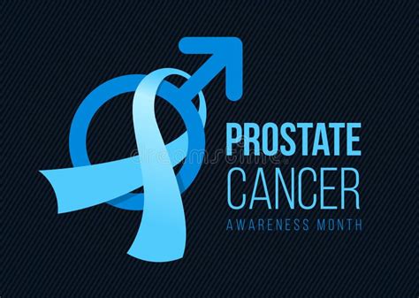 Prostate Cancer Awareness Month Banner With Blue Light Ribbon And Male Sign On Dark Background
