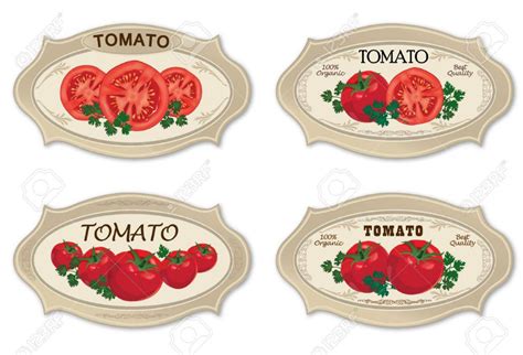 Tomato Label Vector Set Ripe Vegetable Slised With Parsley Stock Vector