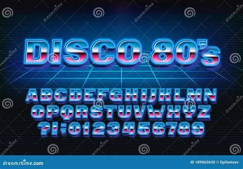 Disco 80s Alphabet Font Glowing 3d Letters And Numbers In 80s Style