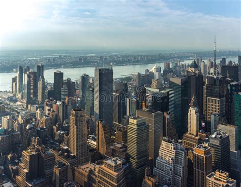 New York City Manhattan Street Aerial View With Skyscrapers Stock Photo