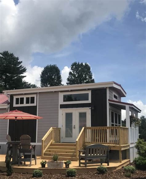 Brand New Park Model Tiny Home Oversized Deck And Landscaping