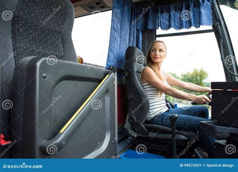 Young Woman In Her Function As A Bus Driver Stock Image Image Of