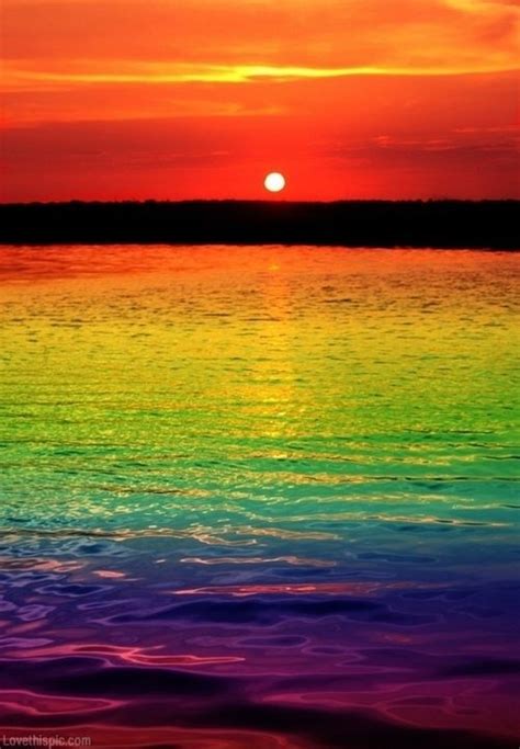 Rainbow Sunset Colorful Sky Sunset Ocean Water Sun Rainbow Rainbow