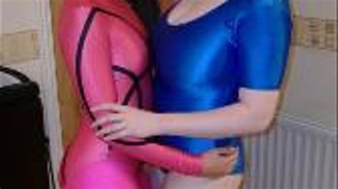 Pink Blue Leotards Spandex Lesbians Full Scene Shinywear Lycra