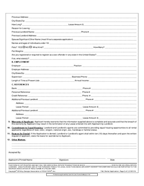 Rental Application Form Georgia Free Download