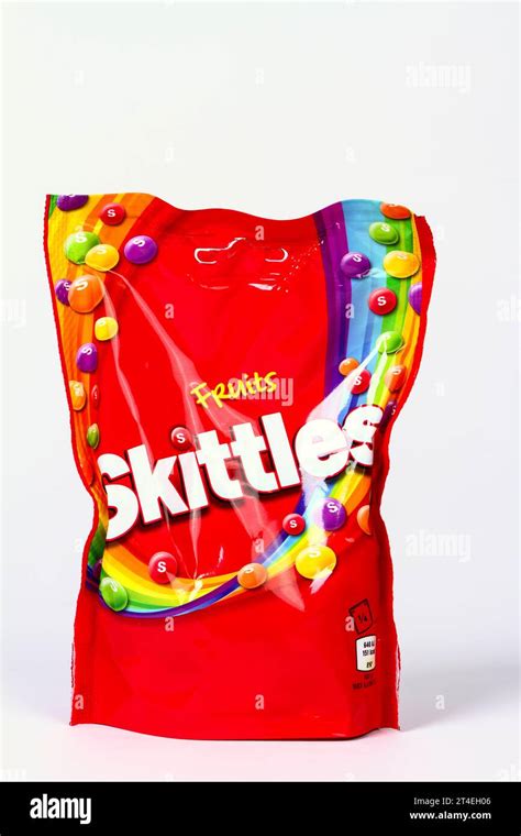 Packet Of Fruit Skittles Candy Sweets Isolated On A White Background