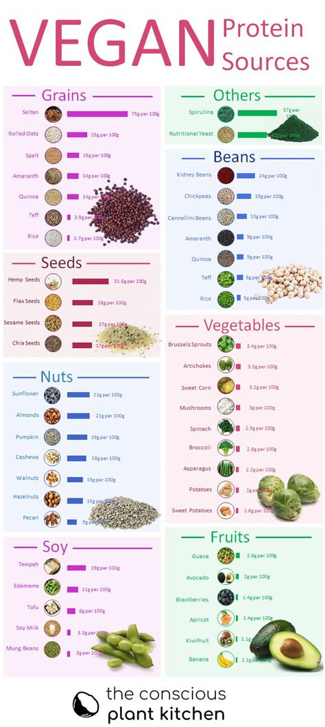 Vegan Protein Sources Chart Provides Grams Of Protein Per G
