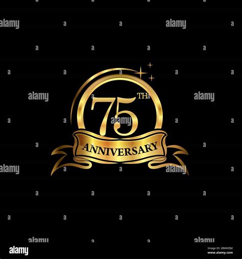 Logotipo De Diseño De 75 Aniversario Color Dorado Con Anillo Y Cinta De