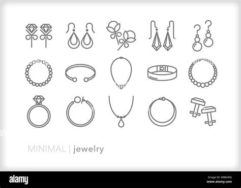 Set Of 15 Jewelry Line Icons Of Earrings Bracelets Rings And Necklace