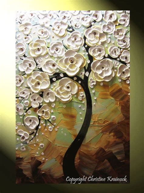 Original Art Abstract Painting White Cherry Tree Paintings Blossoming