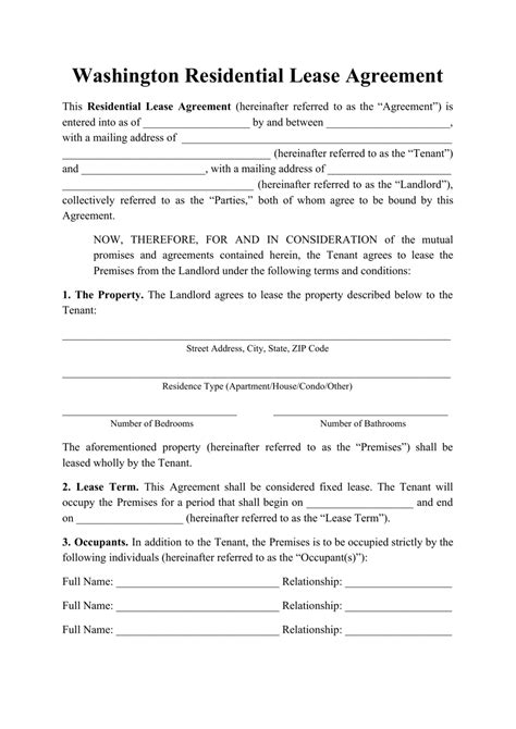 Washington Residential Lease Agreement Template Fill Out Sign Online