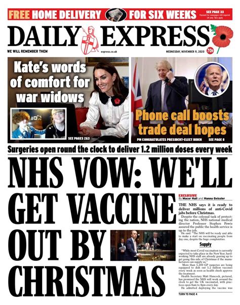 Daily Express Front Page 11th Of November 2020 Tomorrows Papers Today