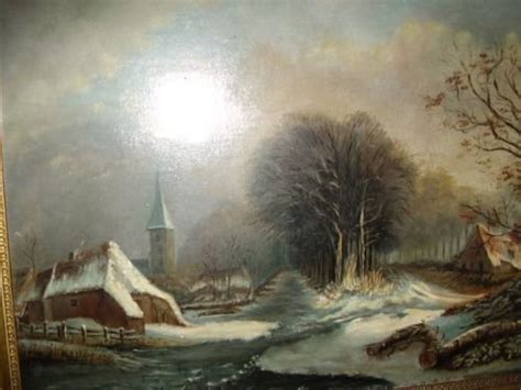 Dutch Winter Landscape 19th Century Oil Painting Titled Christmas At