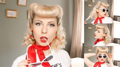 1950s bumper bangs and victory rolls hairstyle tutorial l clasic rockabilly pinup youtube